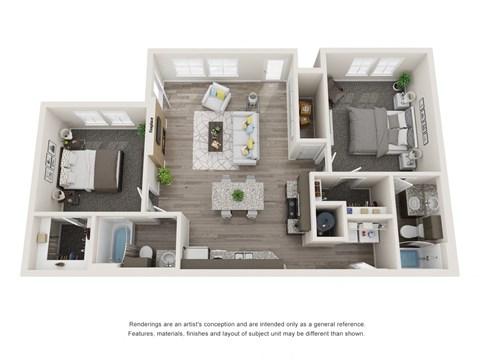 Floor plan for 2 beds, 2 baths, 1059 sqft